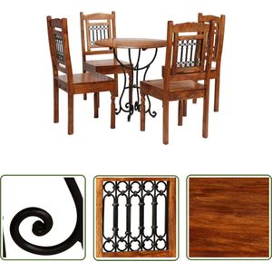 The Living Store 5-delige Eethoekset massief acaciahout - Eettafel - Acacia Houten Meubels - Eetkamerstoel - Salontafel - Vintage Stijl