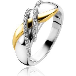 Zinzi zilveren ring bicolor crossover witte zirkonia's ZIR2243