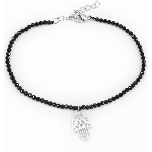 Zwarte Kristallen Armband Dames - RVS Zilver Kleur - Crystal Armband Hand Fatima