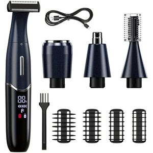 4in1 One-Blade Scheerapparaat - Digitale One-Blade Shaver + 3 Kopstukken voor Gezichtshaar, Hoofdhaar en Lichaamshaar - Perfecte Lichaamshaar Verzorging voor Dames en Heren - Kleur: Kobaltblauw