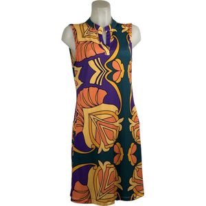Angelle Milan – Travelkleding voor dames – Mouwloze Groen/Oranje Jurk – Ademend – Kreukherstellend – Duurzame jurk - In 5 maten - Maat XL
