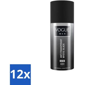 12 x Vogue Anti-Transpirant Mystic Black 150 ml - Anti-transpirant - Deodorant - Mannelijke Geur - Robuuste Geur - Mysterieuze Geur