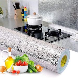 40×300cm - Keukenbehang oliewerende sticker - Aluminiumfolie zelfklevende spatwaterdichte sticker - Oliewerend, waterbestendig en hittebestendig - Geschikt voor muren, kasten, aanrechtbladen en planken - Zilver