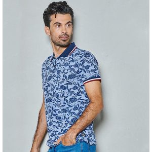 Twinlife Heren allover print floral - Polo's - Lichtgewicht - Elastisch - Sterk - Blauw - M