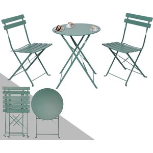 Albatros Bistroset 3-Delig, Groen - Bistrotafel met 2 Stoelen - Inklapbare Stoelen en Tafel van Robuust Metaal - ideaal als Balkonmeubelset of Tuinmeubels in een Modern Design