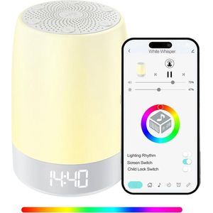 White Noise Machine voor baby's die slapen met nachtlampje- White Noise Machine voor kinderen en volwassenen- 32 rustgevende geluiden- Zonsopgangwekker- oplaadbaar- app-bediening voor op kantoor- thuis en op reis