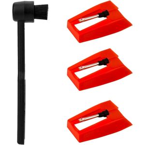 Allecto Plus - Naald Vervangen en Reinigingsborstel voor Platenspeler - 3 Stuks - Rood - Geschikt voor Crosley Victrola en ION LP Fonograaf