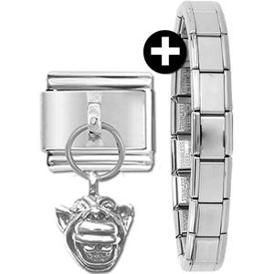 Schakel Bedel - Hanger met Masker - plus armband - 9mm - Geschikt voor Nomination schakelarmband