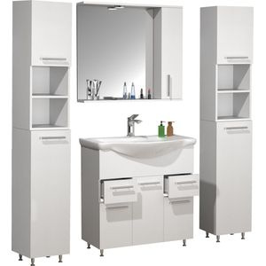 VCM 5-delige wastafelwastafel badkamermeubelset wastafel lades draaideuren spiegelkast hoge kast Lisalo XL