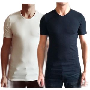 Dice mannen T-shirts met hoge V-hals wit/zwart maat M