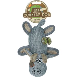 Country Dog Tiny Molly – Honden speelgoed – Honden speeltje met piepgeluid – Honden knuffel gemaakt van hoogwaardige materialen – Dubbel gestikt – Extra lagen – Voor trek spelletjes of apporteren – Grijs/Blauw – 17cm