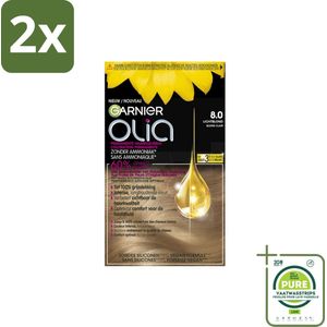 Garnier - Olia 8 - Haarkleuring - Lichtblond - Zonder Ammoniak - 60% Olie - Permanente Kleur - Voordeelverpakking - 2 stuks - Permanente haarkleur - Haarkleur zonder ammoniak