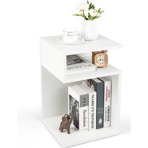 COSTWAY Bijzettafel hout, 3 niveaus banktafel, nachtkastje wit, modern, voor woonkamer en slaapkamer, 33 x 33 x 50 cm