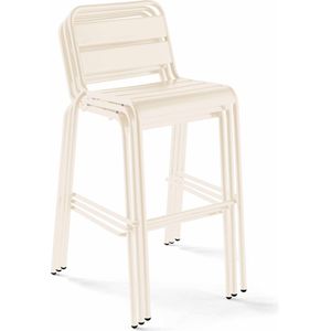 Oviala - Set hoge tafel en 4 barstoelen van ivoorkleurig metaal - Palavas