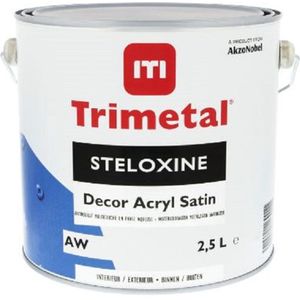 Trimetal Steloxine Decor Acryl Satin - Polyvalente watergedragen antiroestverf ( 3 in 1 ) voor Ferro - en Non-ferro metalen - Kleur RAL 9010 Pure White ( gebrokenwit) - 2.50 L