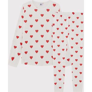 Petit Bateau Kinderpyjama van ribtricot met hartjesprint Meisjes Pyjamaset - Rood - Maat 128