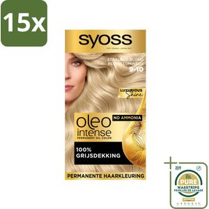 15 x SYOSS - Oleo Intense 9-10 Stralend Blond - Haarverf - Zonder Ammoniak - Grijsdekking - Langdurige Kleur - Grootverpakking - Haarverf - Permanent Haarkleuren - Grijsdekking - Haarverf Zonder Ammoniak - Olieformule