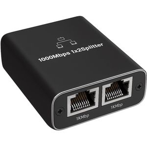 Internet Splitter - 2 Poort - Netwerk Switch - RJ45, Cat5, Cat6, LAN, UTP, Ethernet Splitter - Ondersteunt tot 1000 Mbps - USB-C Voeding - Zwart