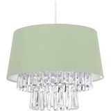 Relaxdays hanglamp stof - plafondlamp - kristallen - E27 - verlichting - diverse kleuren - groen