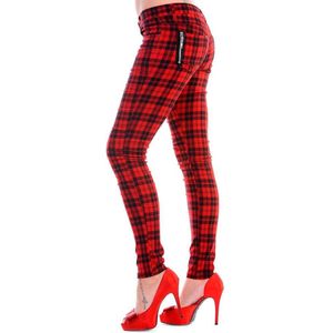 Banned - CHECK Skinny fit broek - S - Rood