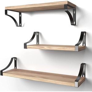 Stijlvolle Set van 3 Zwevende Houten Planken - Diepte 15 cm, Afmetingen 42 x 36 x 29 cm - Perfect voor Badkamer, Slaapkamer, Woonkamer, Keuken, Thuiskantoor, Bijkeuken, en meer.
