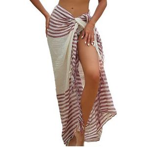 Pareo Omslagdoek Sarong Rood Wit Gestreept.