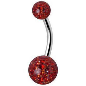 Navel Piercing enige echte met Rood Swarovski (1.6 x 10mm)