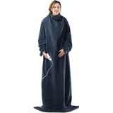 Navaris XXL warmtedeken met mouwen - Wasbare elektrische deken met 9 standen en timer - 195x125cm - Donkerblauw/crème