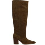 Manfield - Hoge Laarzen - Taupe - Suède - Met Hak en Brede Schacht