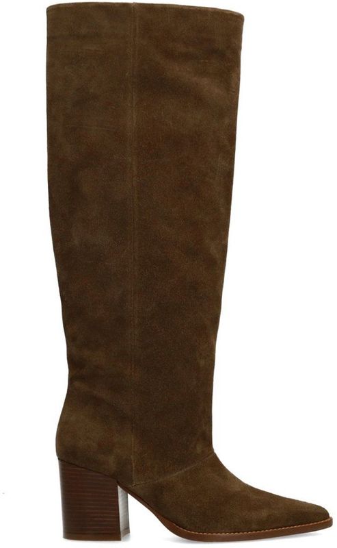 Manfield - Hoge Laarzen - Taupe - Suède - Met Hak en Brede Schacht