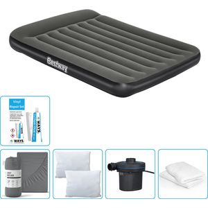 Bestway luchtbed - Twijfelaar - 137 x 191 x 30 cm - Groen - Inclusief Hoeslaken - Kussen - Kussenbeschermer - Pomp en Reparatieset