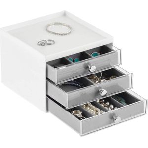 mDesign - Sieradenkastje - ladekastje/sieradenorganizer - voor kaptafels - voor cosmetica en sieraden - met 3 lades/plastic - Wit/grijs