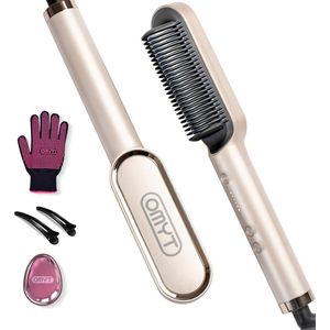 Stijltang Borstel - Snelle Verwarming - Automatische Uitschakeling - Verbrandingsbeveiliging - Goud