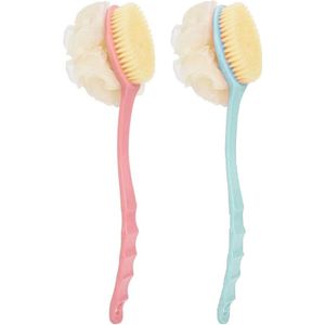 Badsponzen - 2-in-1 Doucheborstel - Roze en Blauw - Met Lange Steel