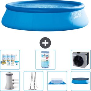 Intex Rond Opblaasbaar Easy Set Zwembad - 457 x 122 cm - Blauw - Inclusief Pomp - Ladder - Grondzeil - Afdekzeil Onderhoudspakket - Filter - Warmtepomp