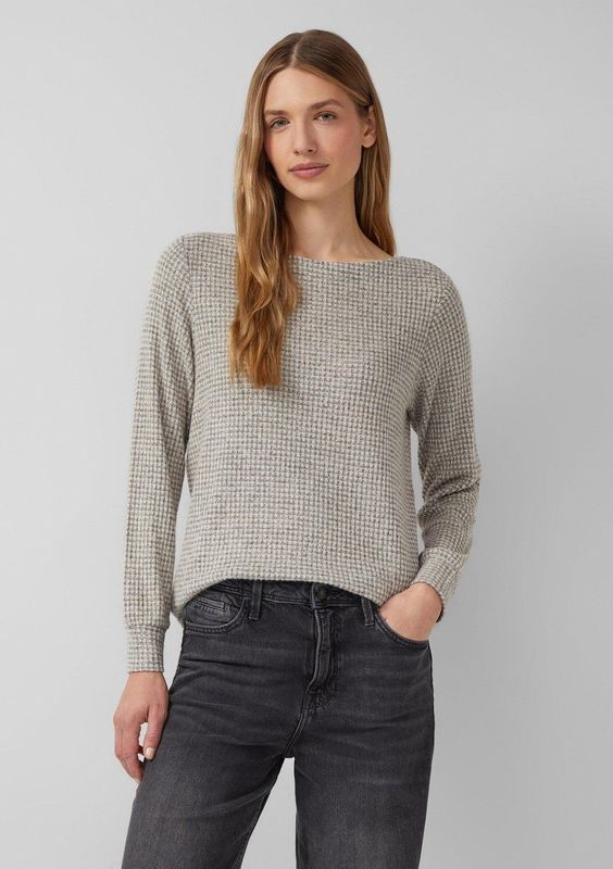 s.Oliver - Longsleeve - Stone Grey Check - Met Stretchaandeel
