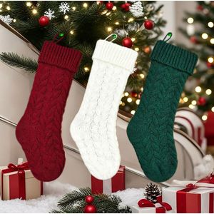 3-pack kerstsokken - Kerstversiering - Gebreide snoepzakken - Kerstboomversiering - Ornamenten