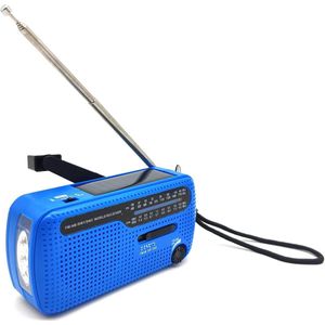Radio - Multifunctionele Dynamo-zonnelichtnoodradio - FM AM Radio - Zaklamp - Wereldwijd Receiver - Verschillende Kleuren (Blauw)