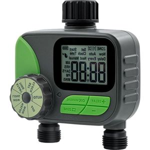 Irrigatietimer - 2-weg - 3 modi - automatisch - water - timer - irrigatie - slang - tuin - gazon - handmatig - automatisch - regenvertraging - lage batterijwaarschuwing - groen