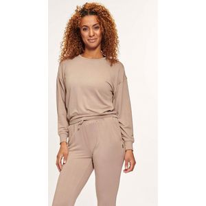 Active Panther T-shirt SABY Comfy TOP Beige, Relaxed-fit Long-sleeve Crewneck T-shirt dames, dames loopshirt lange mouwen sport shirt - ademend shirt fitness workout, T-shirt dames sportshirt lange mouwen snel droog elastisch yoga gym,