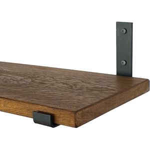 GoudmetHout Massief Eiken Wandplank - 80x25 cm - Donker eiken - Industriële plankdragers L-vorm UP mat blank - Staal - Wandplank Hout