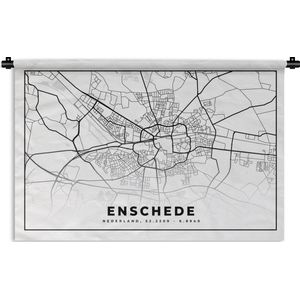 Wandkleed - Wanddoek - Stadskaart - Enschede - Zwart - Wit - 90x60 cm - Wandtapijt - Plattegrond