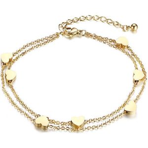 Armband dames met hartjes gold plated- Met geschenkverpakking - 15cm t/m 21cm - Armbanden met hartje