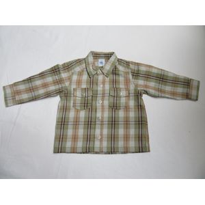 petit bateau , overhemd , lange mouw  ,  jongen , geruit , 74 -12 maand