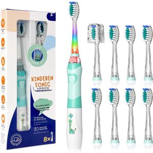 Goodivery - Elektrische Tandenborstel Kinderen - Kindertandenborstel - Waterdicht IPX7 - 8 Zachte Borstelkoppen - 22x9x3cm - Groen