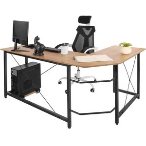 Sustainably C L-vormig Bureau - Game bureau - PC - Desk - L-vorm - 170 cm x 120 cm blad - Houtkleur - Variant: Donkerbruin en Zwart