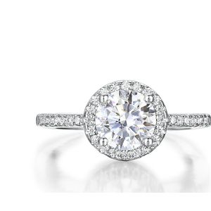 Seraphina - 14k Witgouden Moissanite Halo Verlovingsring - 3 karaat