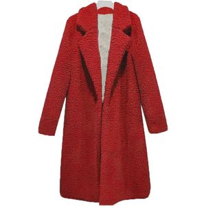 Dames Winter Langes Wollmischung Warme Jas Teddy Fleece Cardigan