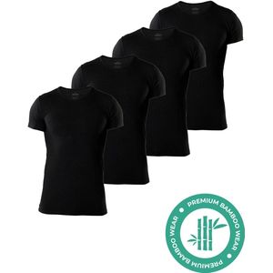 SQQUADD® Bamboe T-Shirt Heren - Slim fit - Ronde hals - Maat M - 4-pack - Zijdezacht en Ademend - Anti Zweet T-Shirt - Ondershirt Heren - Zwart