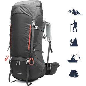 TAN.TOMI - Backpack - Wandelrugzak Dames & Heren - Outdoor Rugzak - Grijs - 80 Liter/Hoes